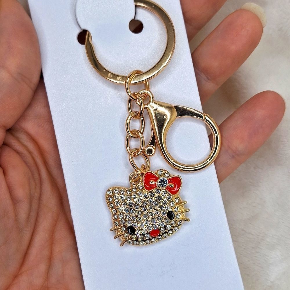 Gold hello kitty, keychain Rhinestone bag charm